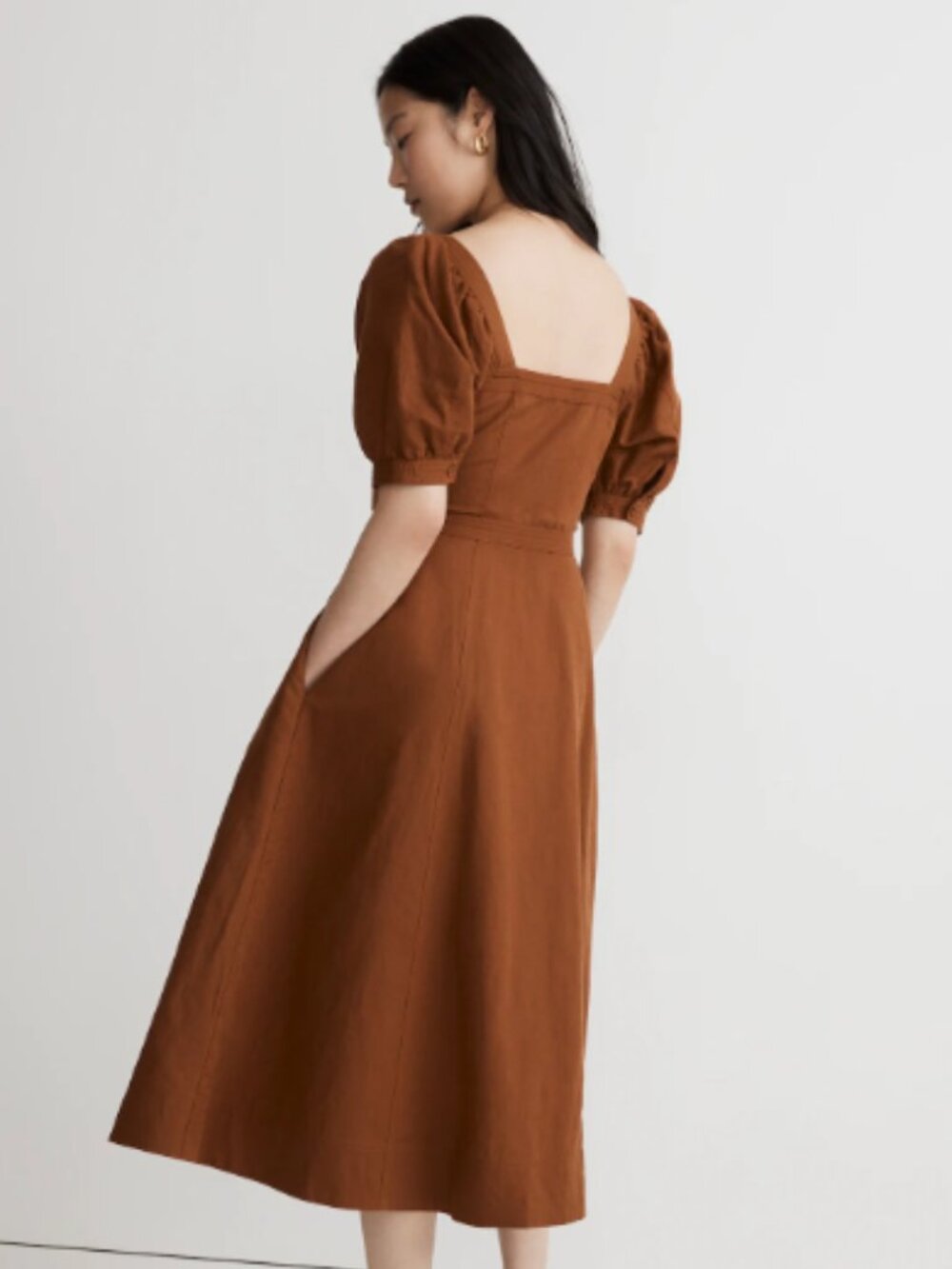 Madewell Button-Front Puff-Sleeve Midi Dress Size 12 NWT - Picture 3 of 16